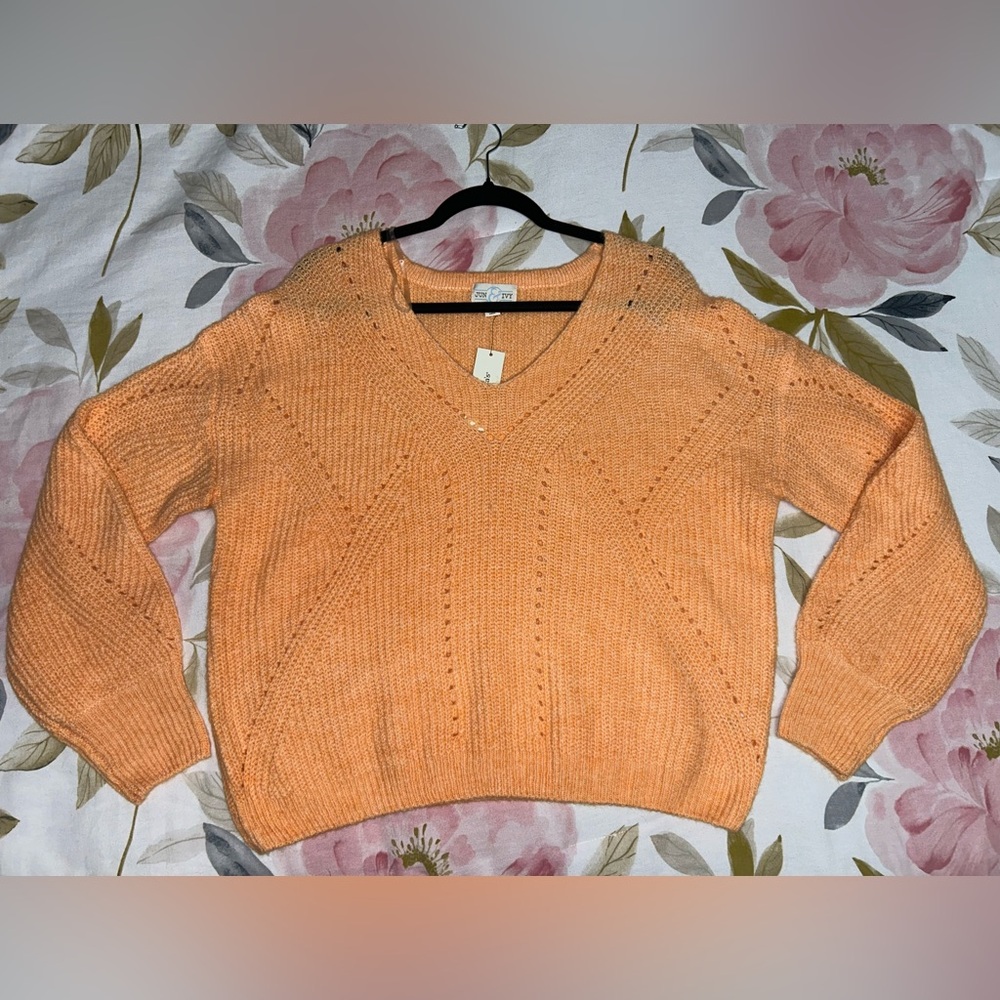Francesca's V-Neck Sweater in Orange
